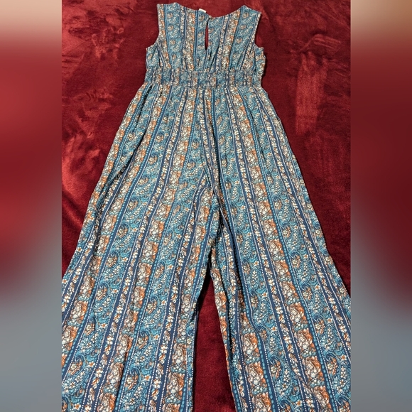 Bohemian Blue and Orange Wide-Leg Jumpsuit - Picture 4 of 7